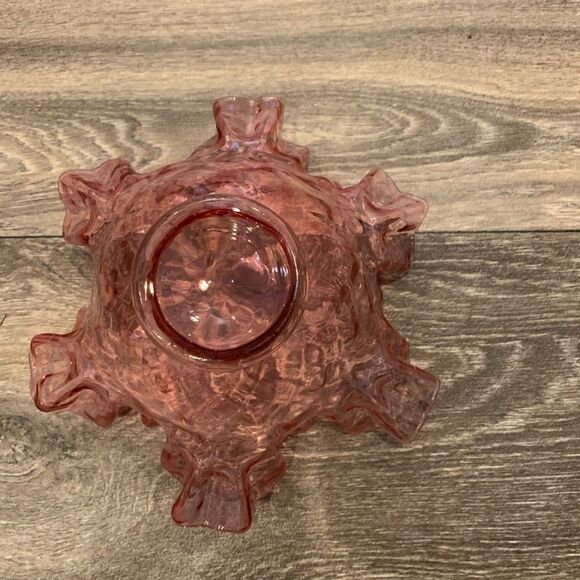 Fenton Cranberry Diamond Optic Pattern Candy Dish Ruffled Crimped Edge USA - Picture 4 of 5